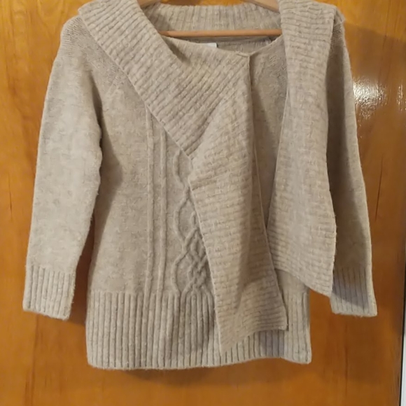 EUC LOFT Oatmeal Tie Neck Sweater - Picture 5 of 5